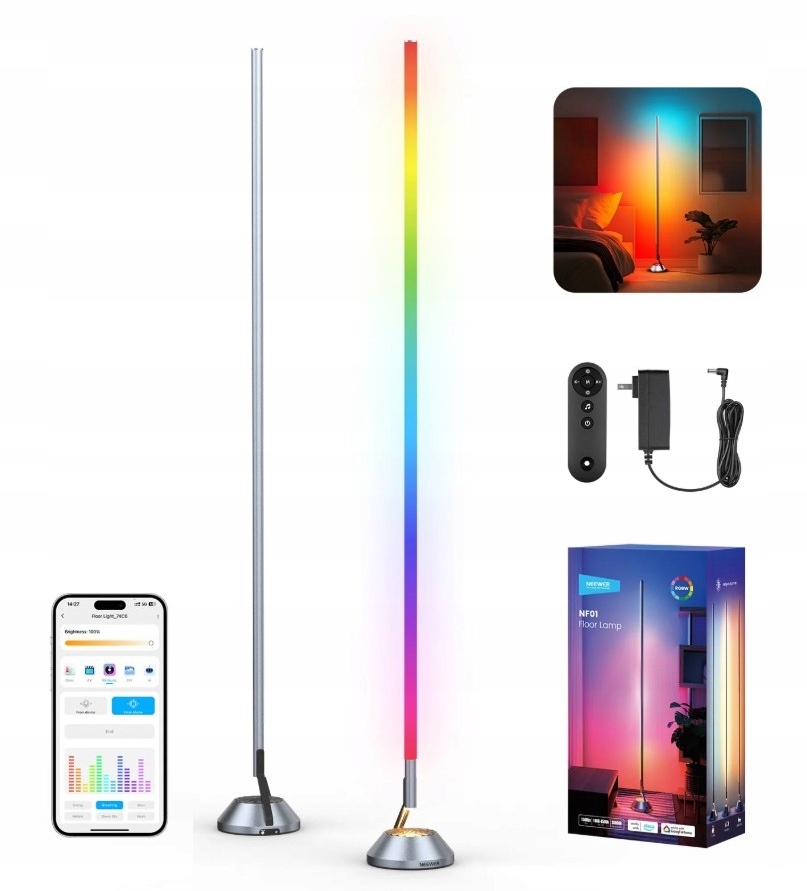 Podlahová Led lampa Rgb W 1500 lm WiFi Alexa Hudba Scény Diaľkový Ovládač 160 cm