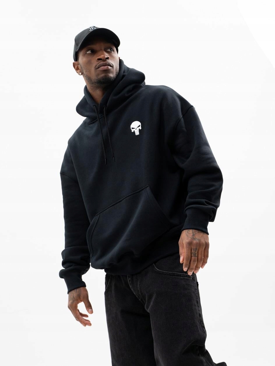 mikina s kapucí Oversize Pánská Volná Černá Marvel Punisher Logo XXL