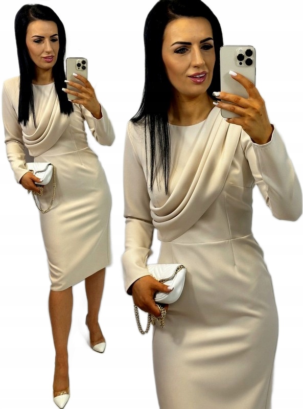 Dámské šaty na křtinové přijímání Svatební Hostina Elegantní Tužková Béžová XXL