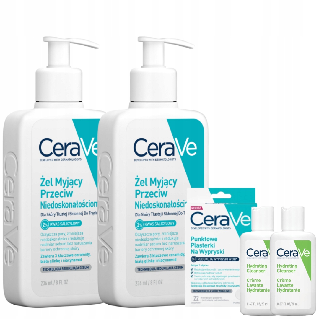 CeraVe Plasterki na niedoskonałości, 2x Żel myjący 236ml
