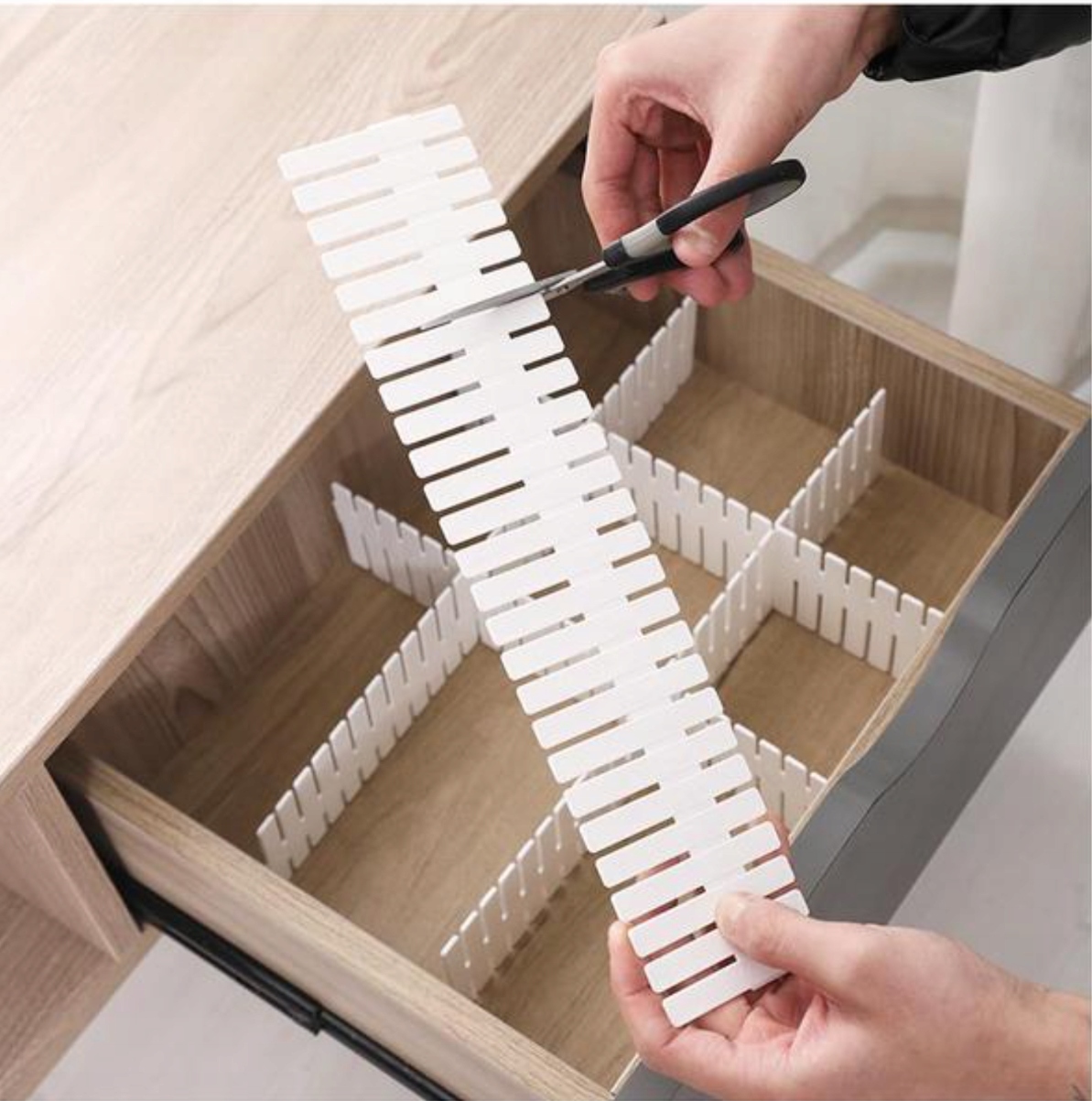Przegródki organizer do szuflady garderoby szafy separator na biurko biały Długość 47 cm