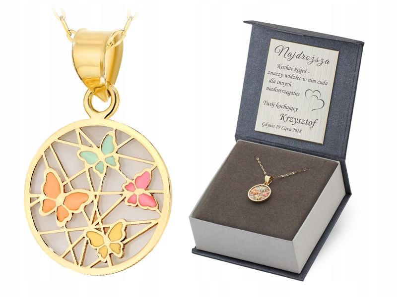 Zlatý Náhrdelník 45 cm pr 585 Přívěsek Perlová hmota Motýlci 14k