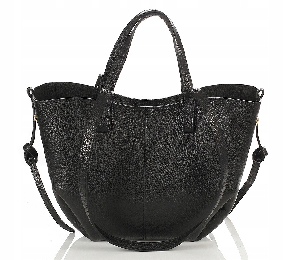 Vera Pelle czarna mała torebka shopper skóra naturalna czarna łódka