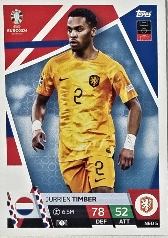 EURO 2024 TOPPS MATCH ATTAX NED 5 JURRIEN TIMBER HOLANDIA