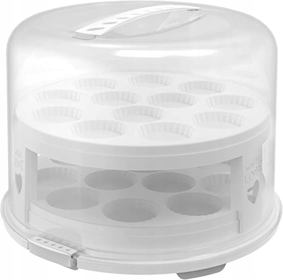 Pojemnik na ciasto tort XL 26 cm wkład na babeczki 2 poziomy Rotho Biały