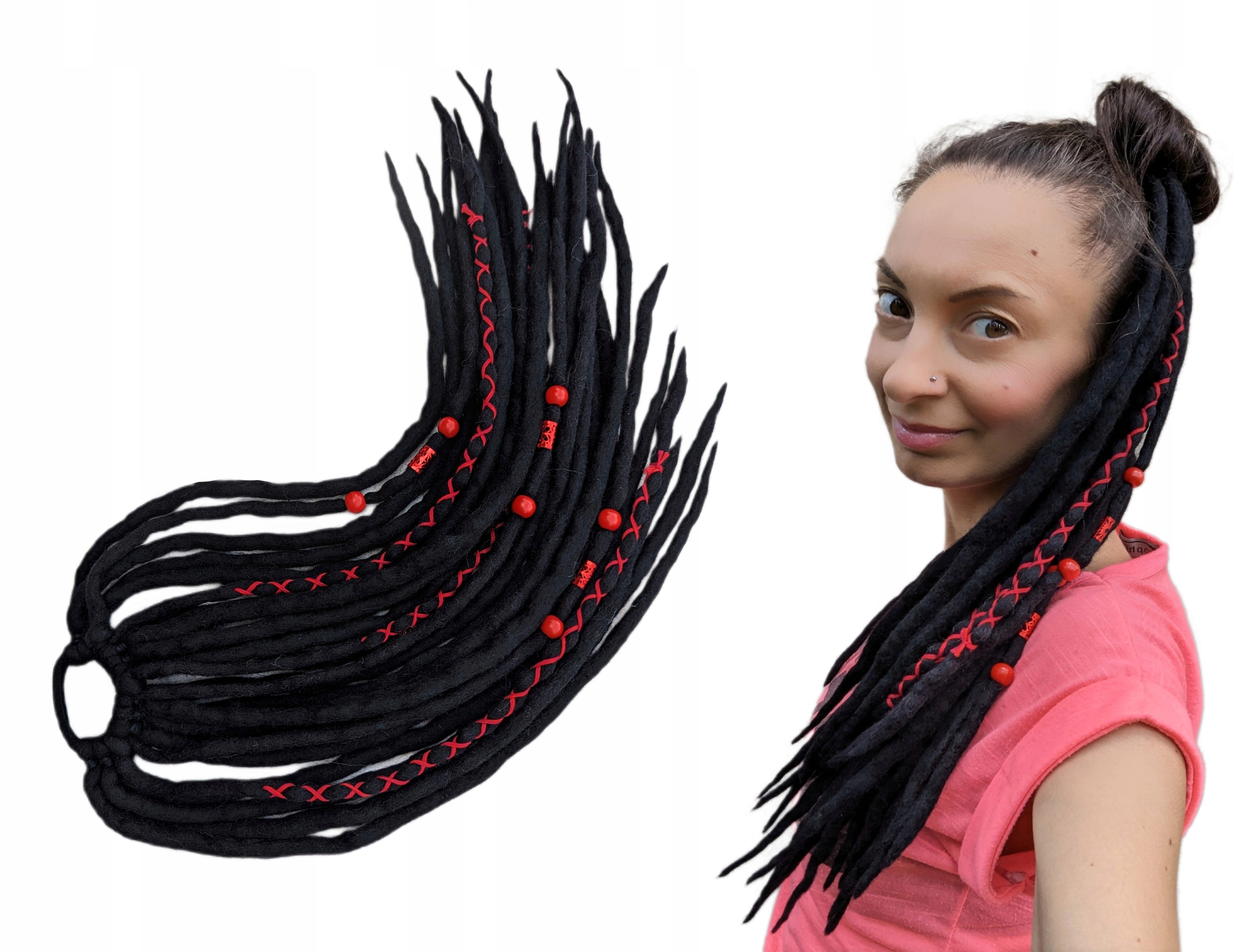 Dredloky Vlněné Dredy na gumičce, Poník na gumičce, černé, Korálová Tma