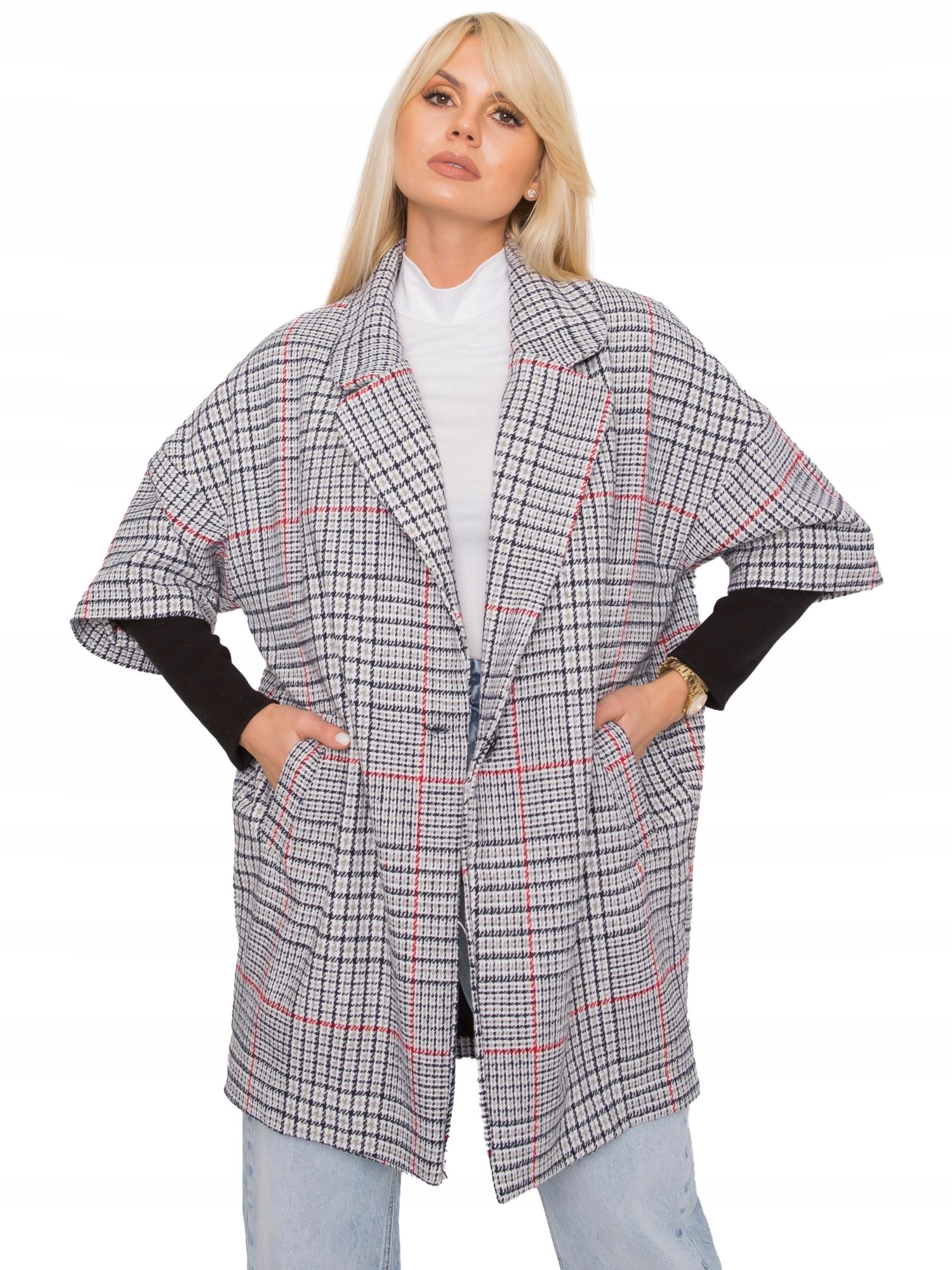

Płaszcz Damski Oversize w kratę bez kaptura - S/m