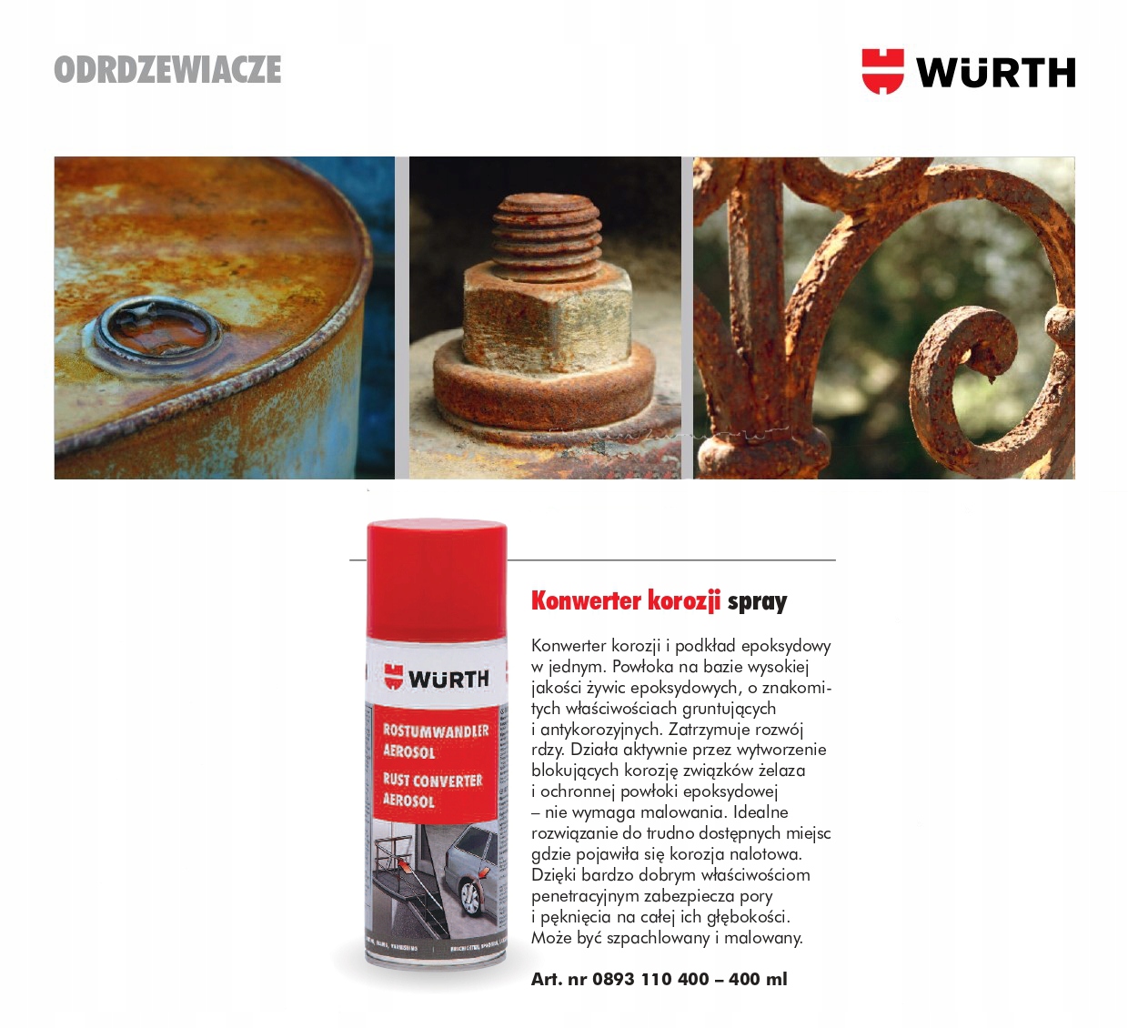 Konwerter Rdzy Korozji Spray Do Konserwacji 400ml Producent Wurth