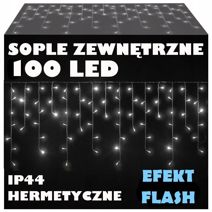 

Sople Zewnętrzne 100LED Lampki+flash Zimne IP44