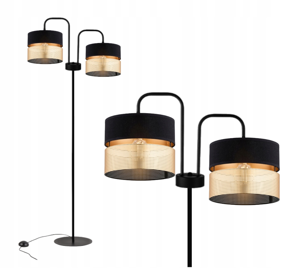 Lampa Stojąca Podłogowa Abażur Czarno Złoty Led