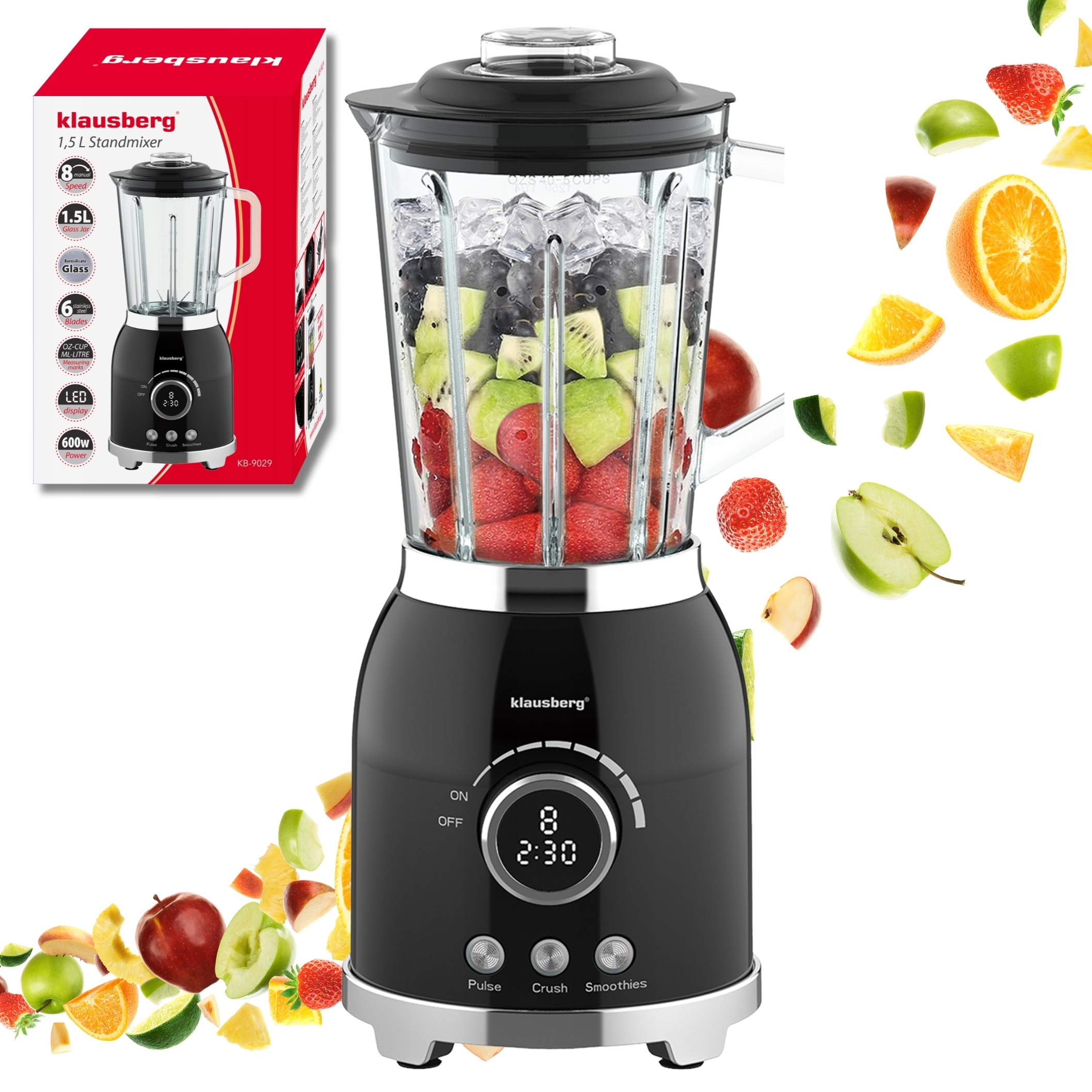 Stolní mixér 1,5L Klausberg 600W Led Smoothie Mixér Drtí Led