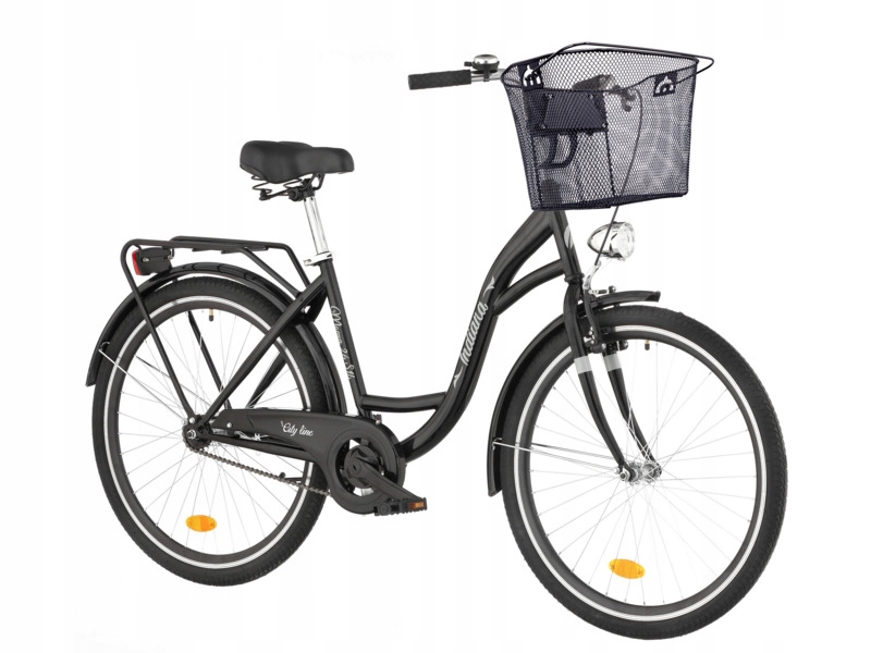 Rower miejski Indiana Moena S1B 26 cali damski Czarny Koszyk