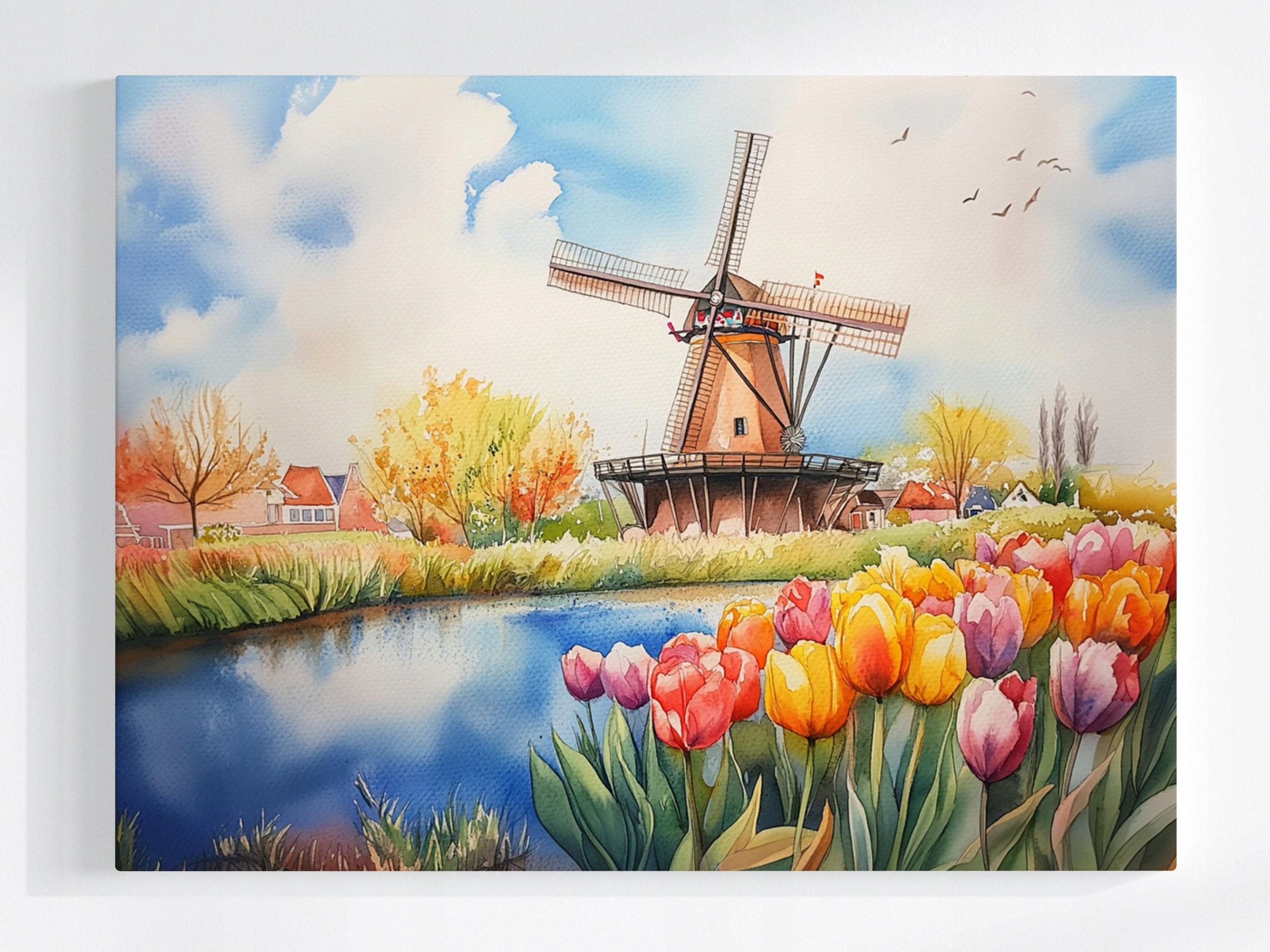 Obraz Na Plátně Canvas Krajina Nizozemsko Jaro Tulipány Větrník Léto 100x75