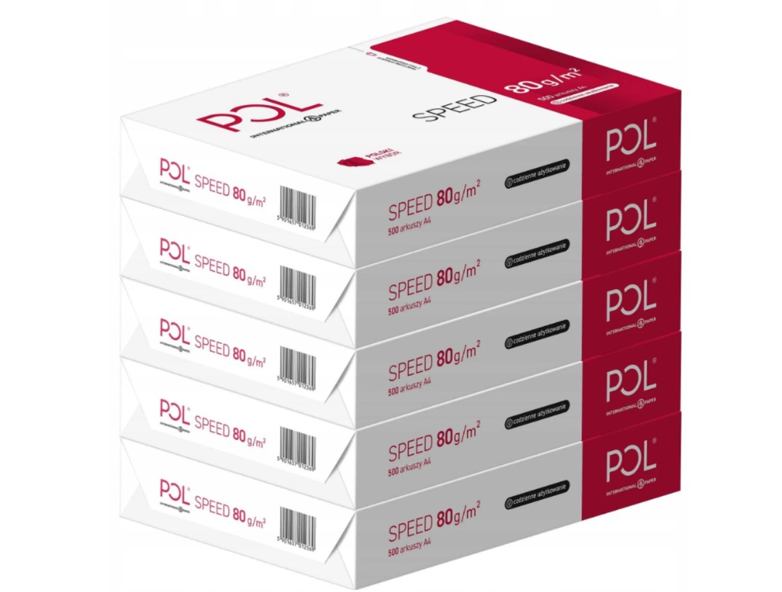 Papier Ksero biurowy do drukarki A4 5x500 arkuszy 80g PolSpeed Seria POLSpeed