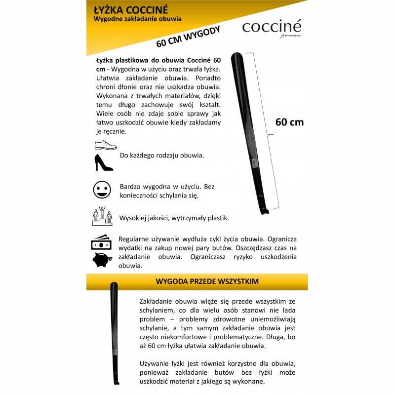 DŁUGA ŁYŻKA DO BUTÓW PLASTIKOWA CZARNA 60 cm Płeć uniseks