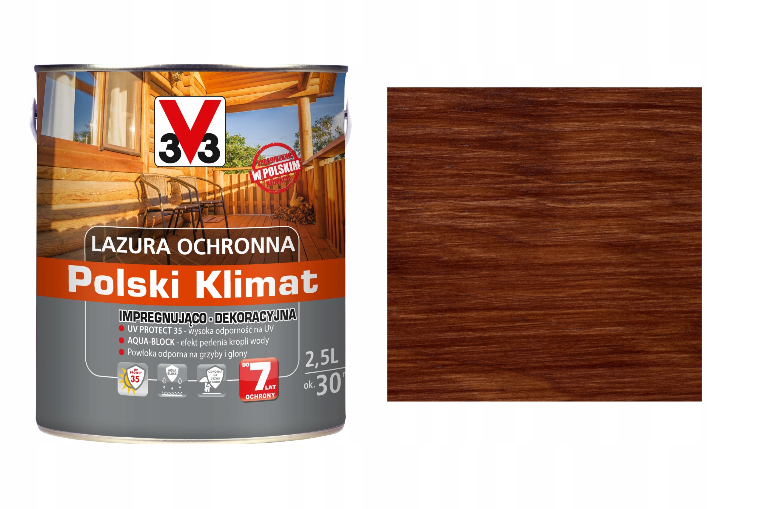 Lazura V33 Polski Klimat 7 lat Drewno Egzoty. 2,5L