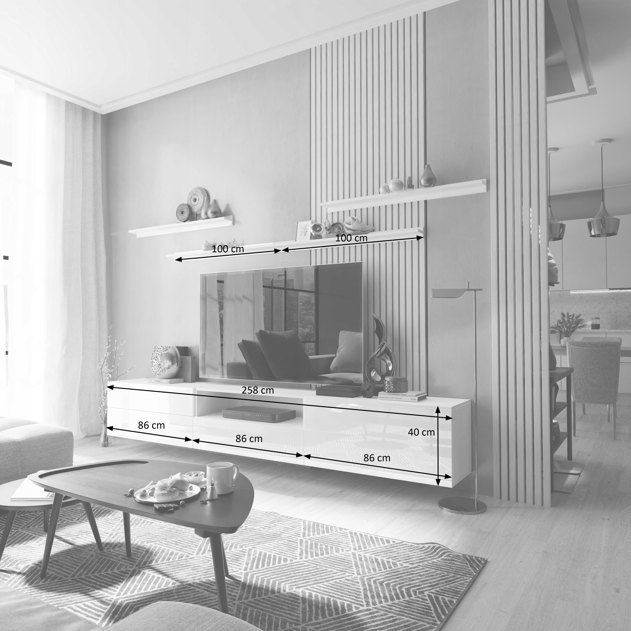 Meblościanka RTV Meble Czarny Połysk FMB49 O-sofa Marka O-Sofa