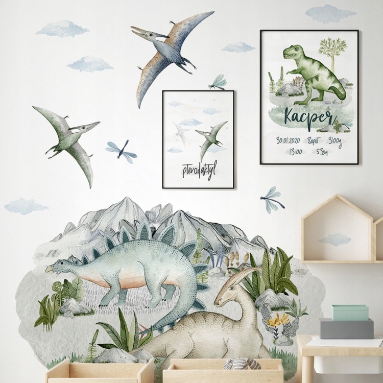 NAKLEJKI NA ŚCIANĘ DINOZAURY CHMURY ROZM. XL Marka YokoDesign