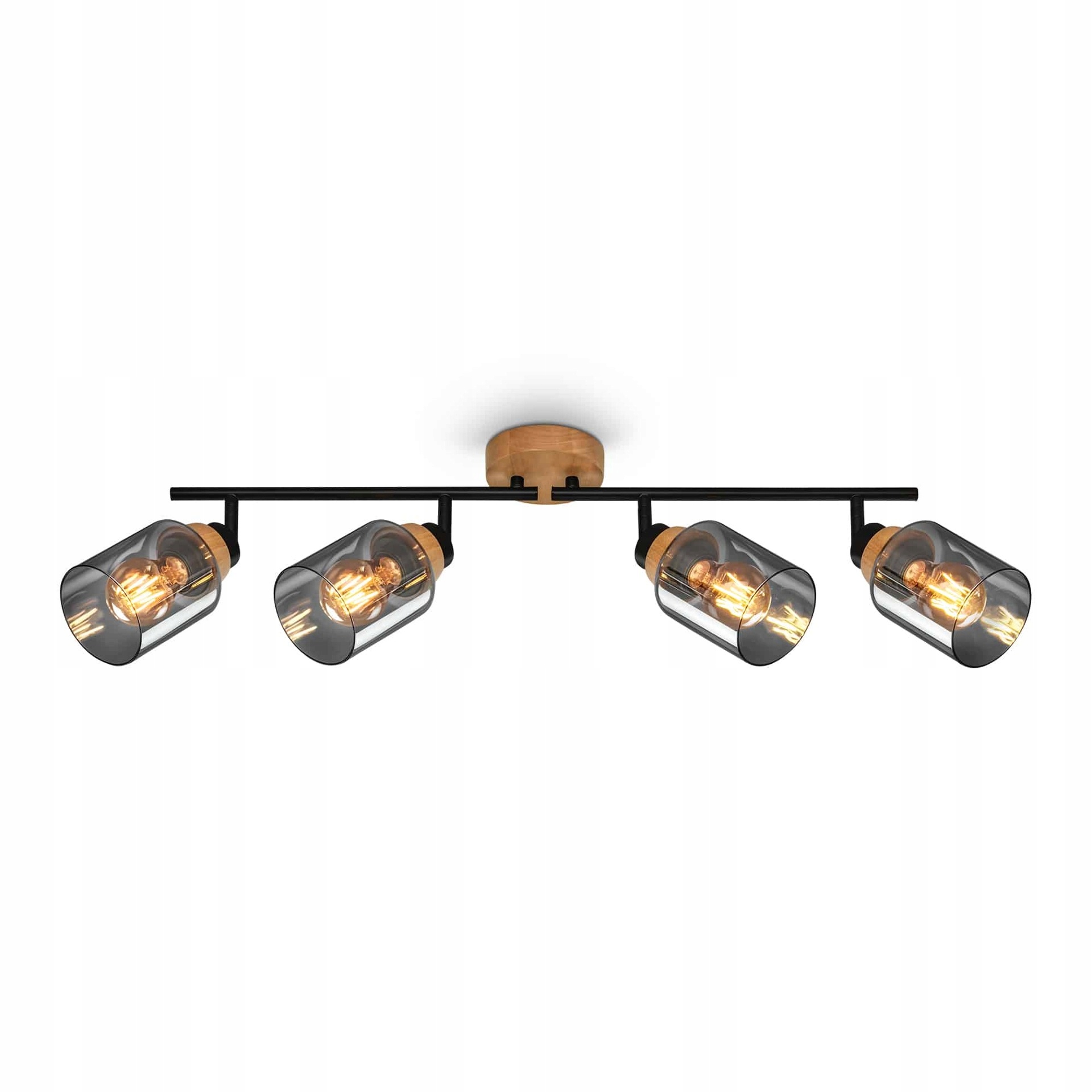 Briloner Hema stropné bodové svietidlo 4xE27 dymové sklo drevo 68cm