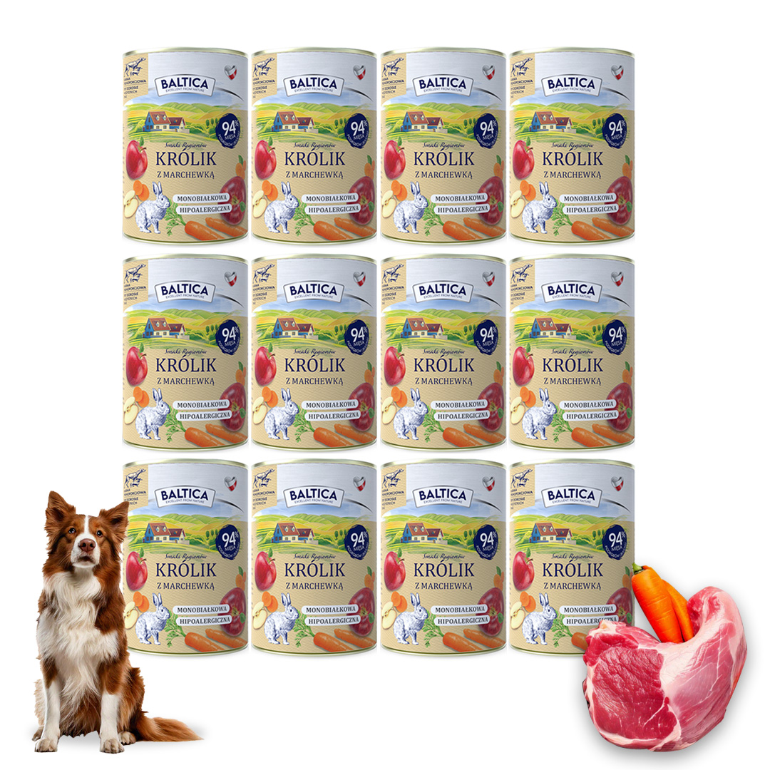 Baltica Monoprotein Mokra Karma Hipoalergiczna Psa Królik Marchewka 12x400g