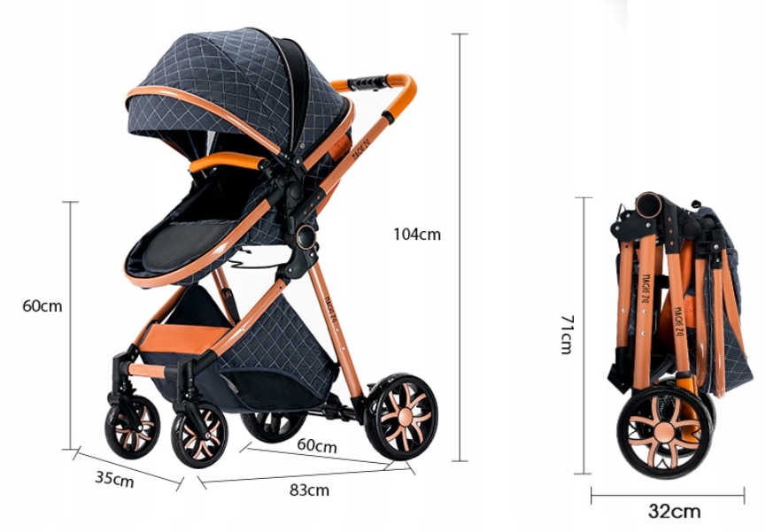 wózek 3w1 dla dziecka niemowląt chłopca dziewczynki luksusowy spacerowy Szerokość produktu 60 cm