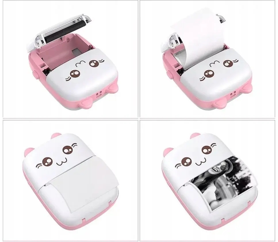 MINI DRUKARKA TERMICZNA BLUETOOTH DRUKUŚ KOT DO ZDJĘĆ DLA DZIECI + ROLKA R Model Drukuś