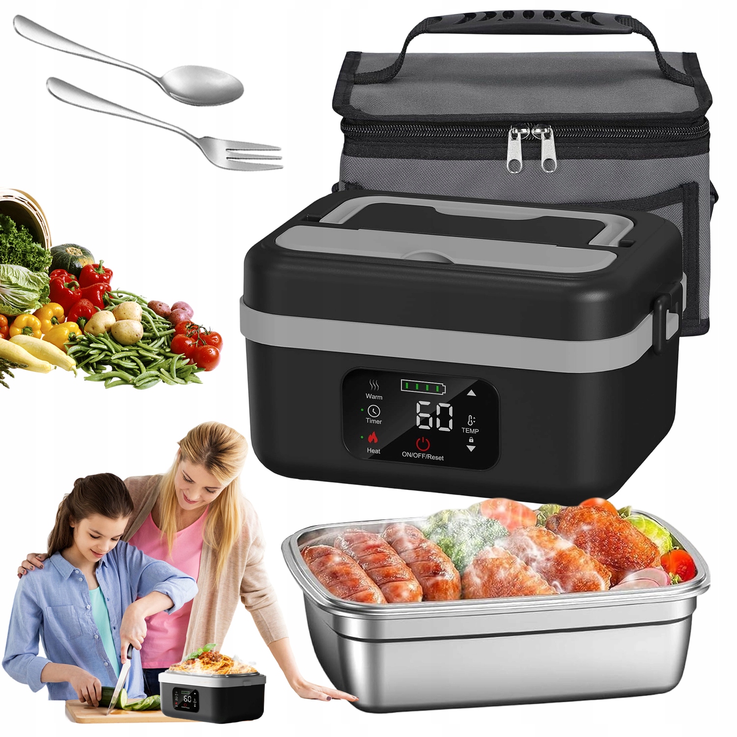 Elektrický Tepelně Vyhřívaný Obědový Box Nerezová Ocel Termotaška