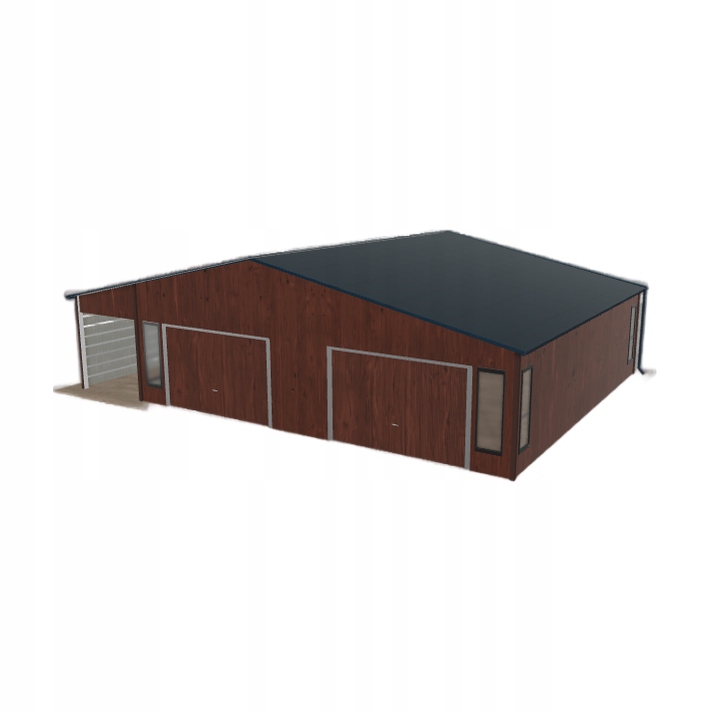 Plechová garáž 9x8.5 m s přístřeškem Tmavý ořech