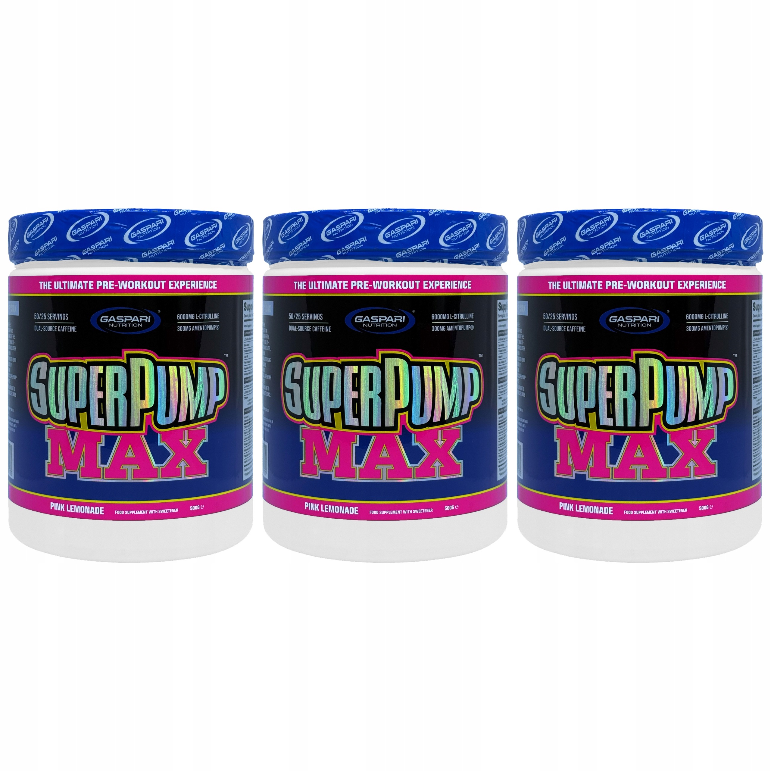 3x Předtréninková pumpa Pump Max 500 g Svalová pumpa Limonáda Gaspari