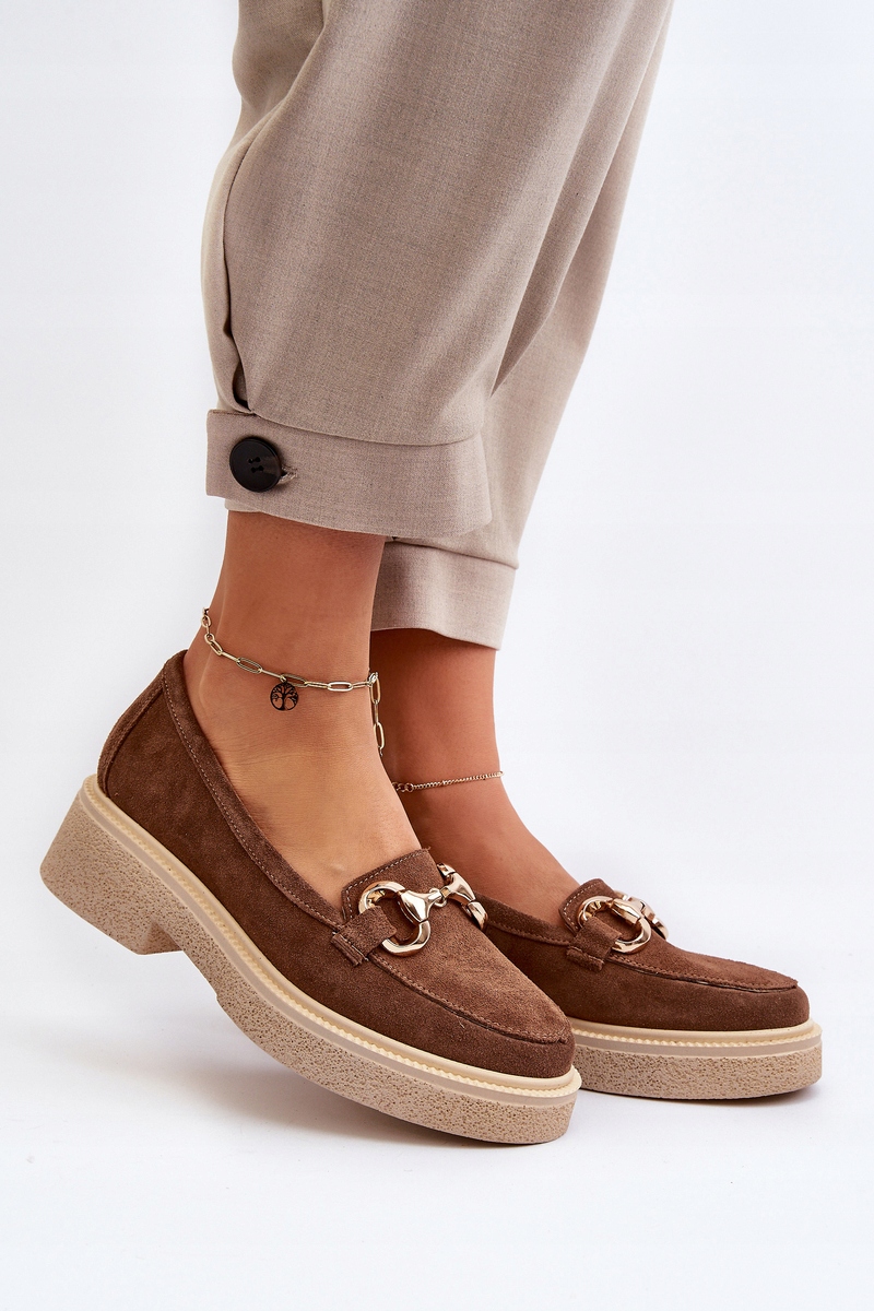 ZAZOO 3429 ZAMSZOWE MOKASYNY DAMSKIE Z OZDOBĄ BEŻOWE 41 Rozmiar 41