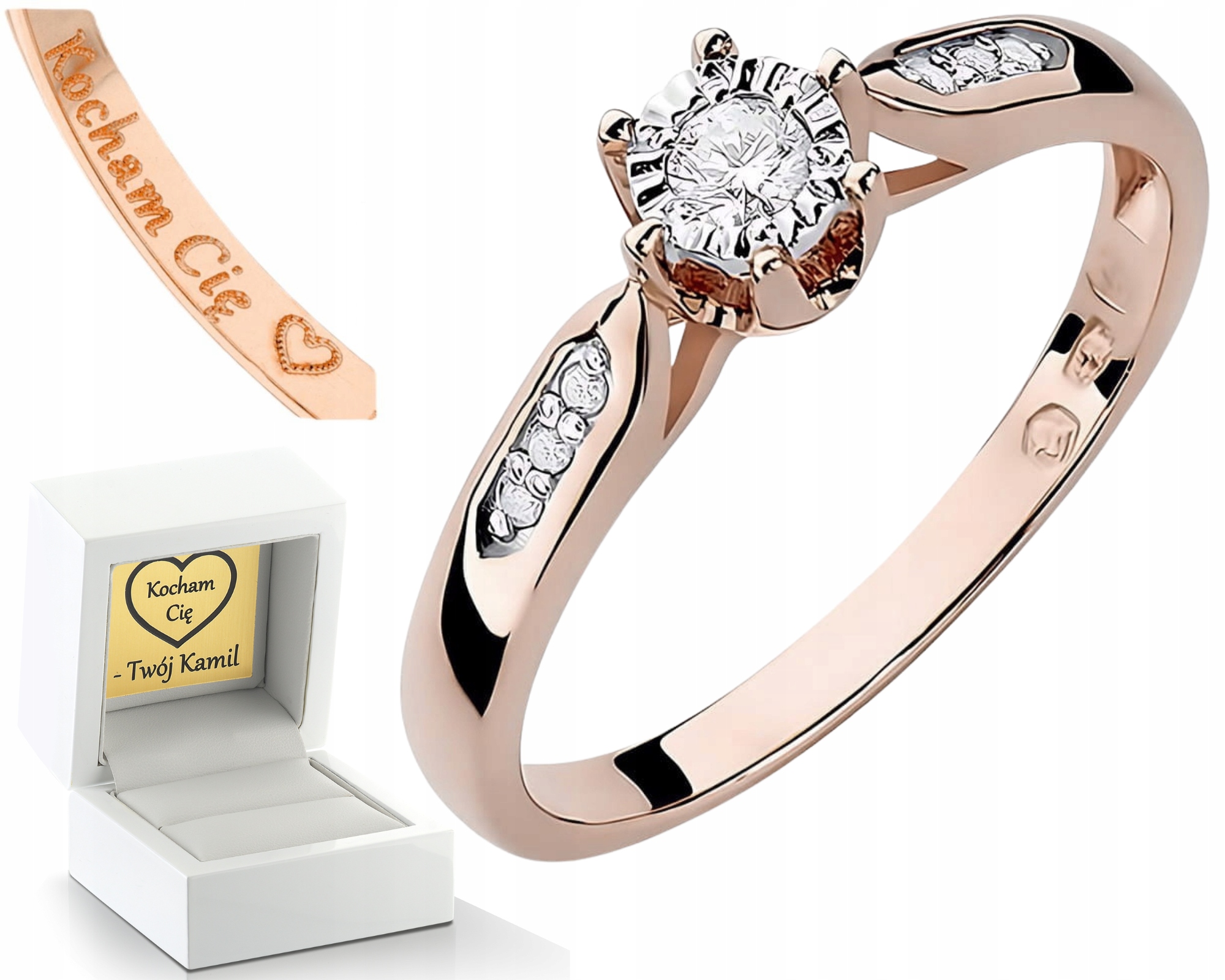 Růžové Zlato Prstýnek Zásnuby Diamanty Lab Drť 585