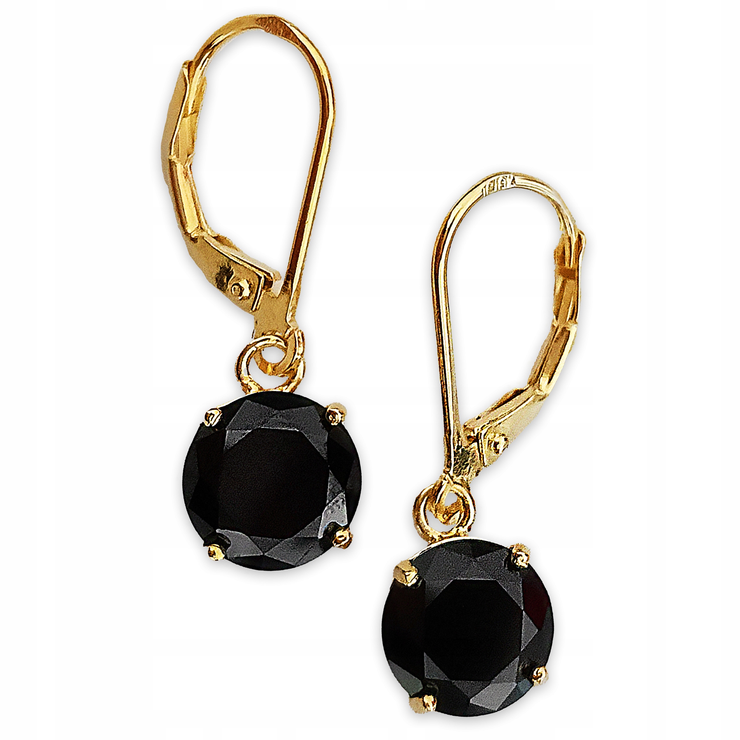 Pozlacené stříbrné 925 náušnice s velkým černým zirkon – visací, ideální jako dárek