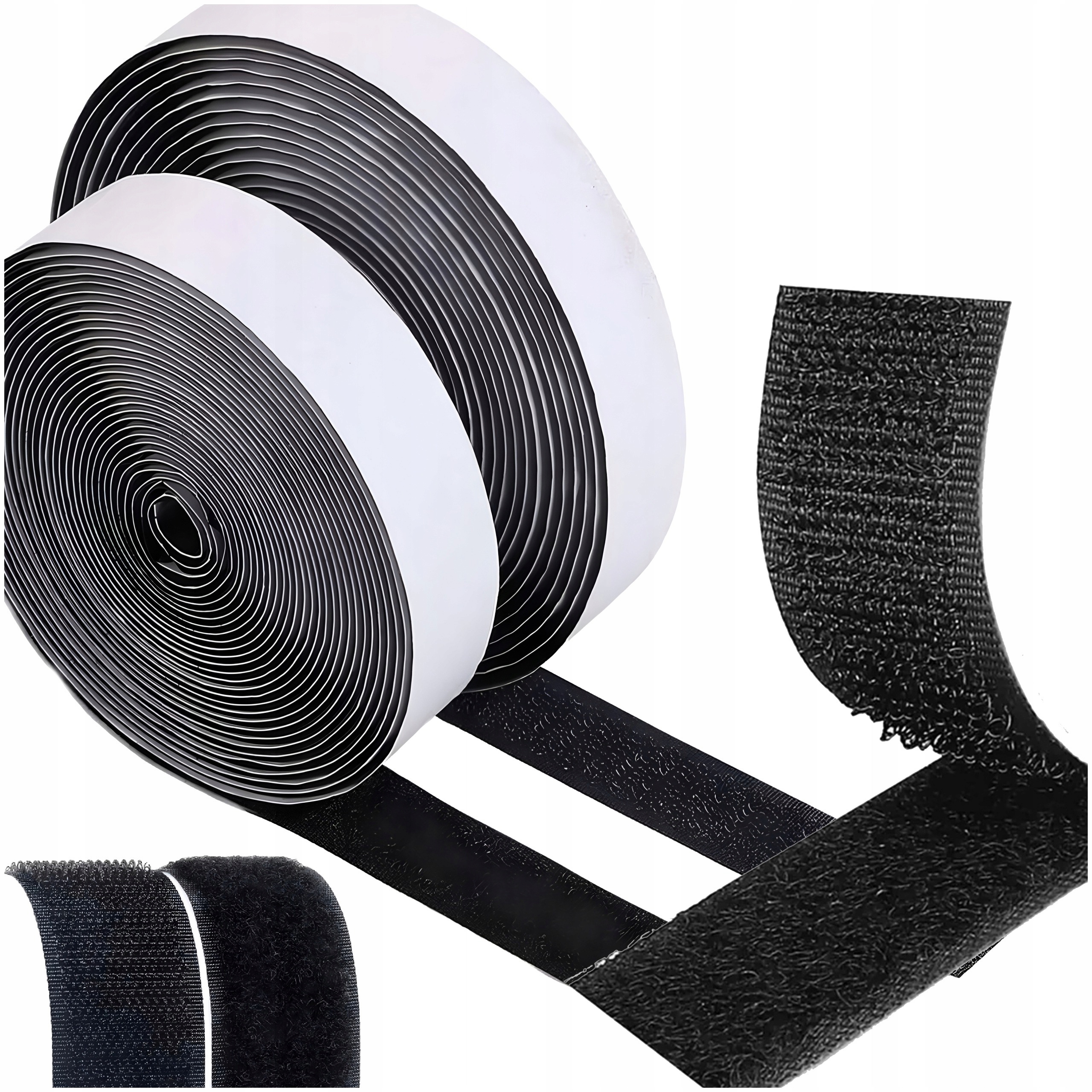 TAŚMA RZEP CZARNA ROLKA z KLEJEM SAMOPRZYLEPNYM MOCNA KOMPLET 20mm 5mb