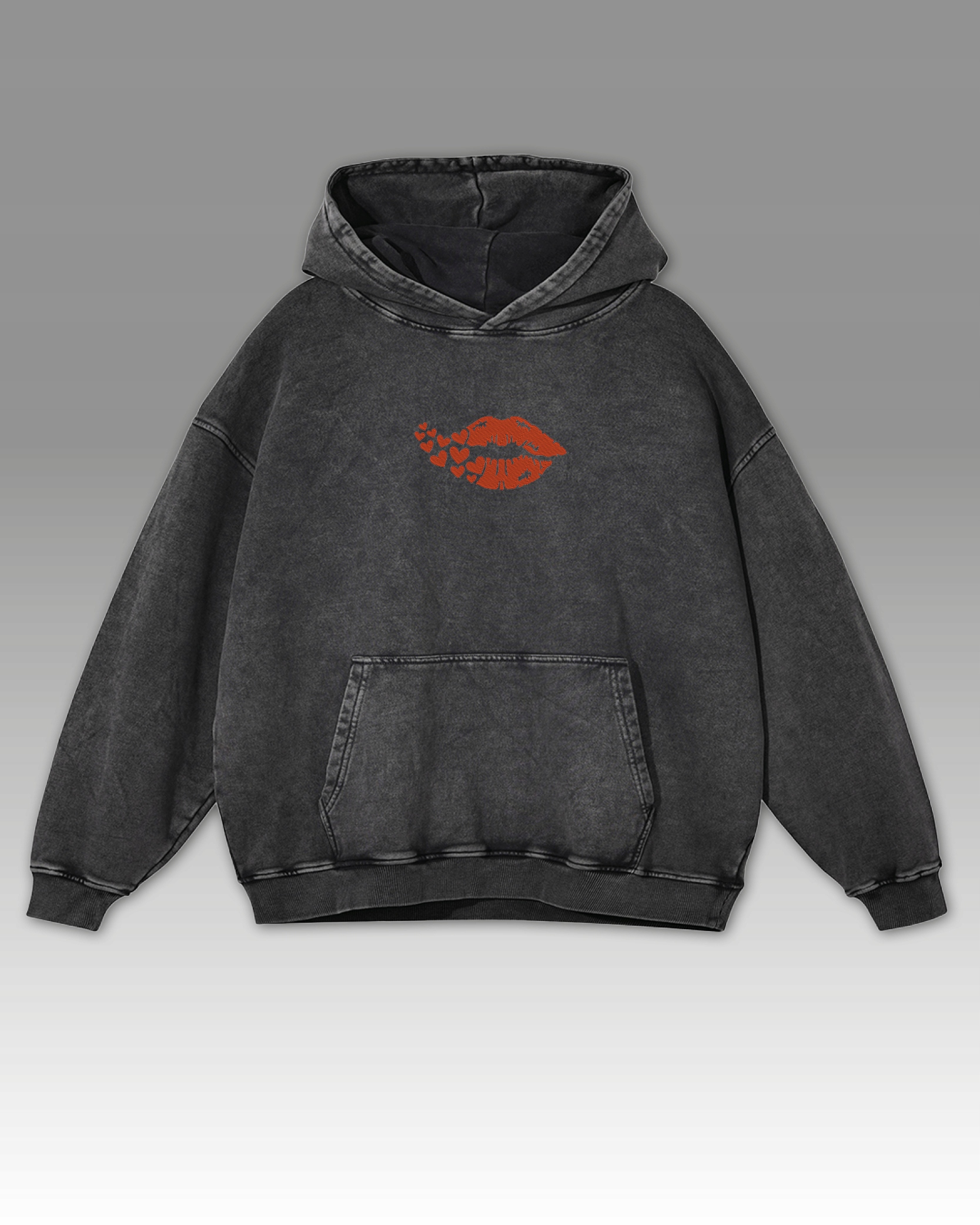 Smyslná mikina s rty a srdíčky Mikina , elegance, vintage, retro, Grafit , velikost XL