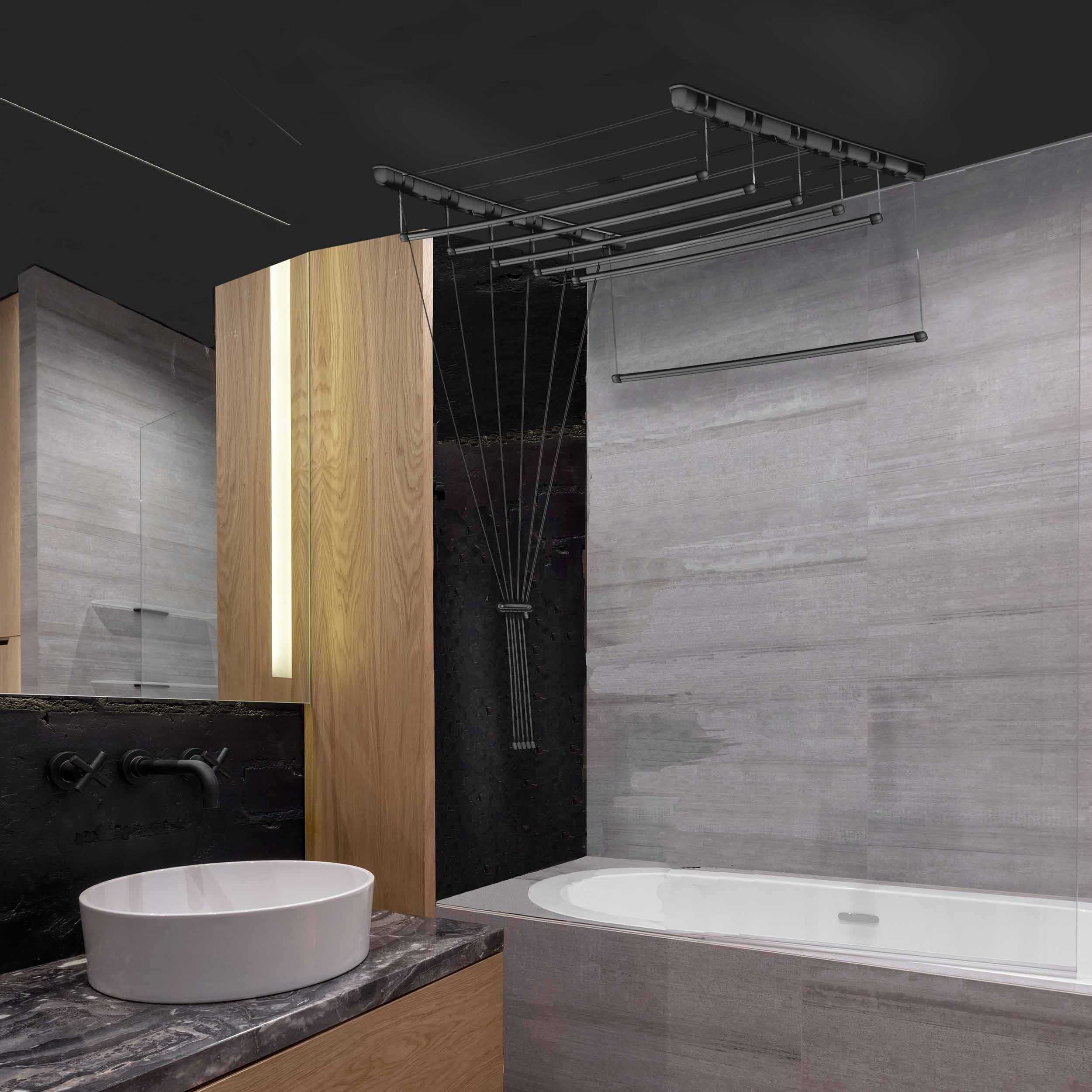 CZARNA SUSZARKA SUFITOWA ŁAZIENKOWA WYTRZYMAŁA STYLOWA LOFT 6 PRĘTÓW 110 CM Stan opakowania oryginalne