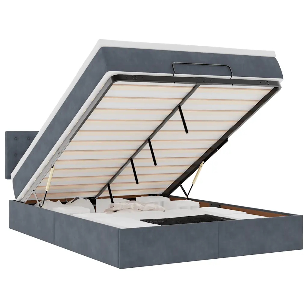 Otomana s matrací 203x144x78/88 cm, tmavě šedá, s Led světlem a prostorem na spaní