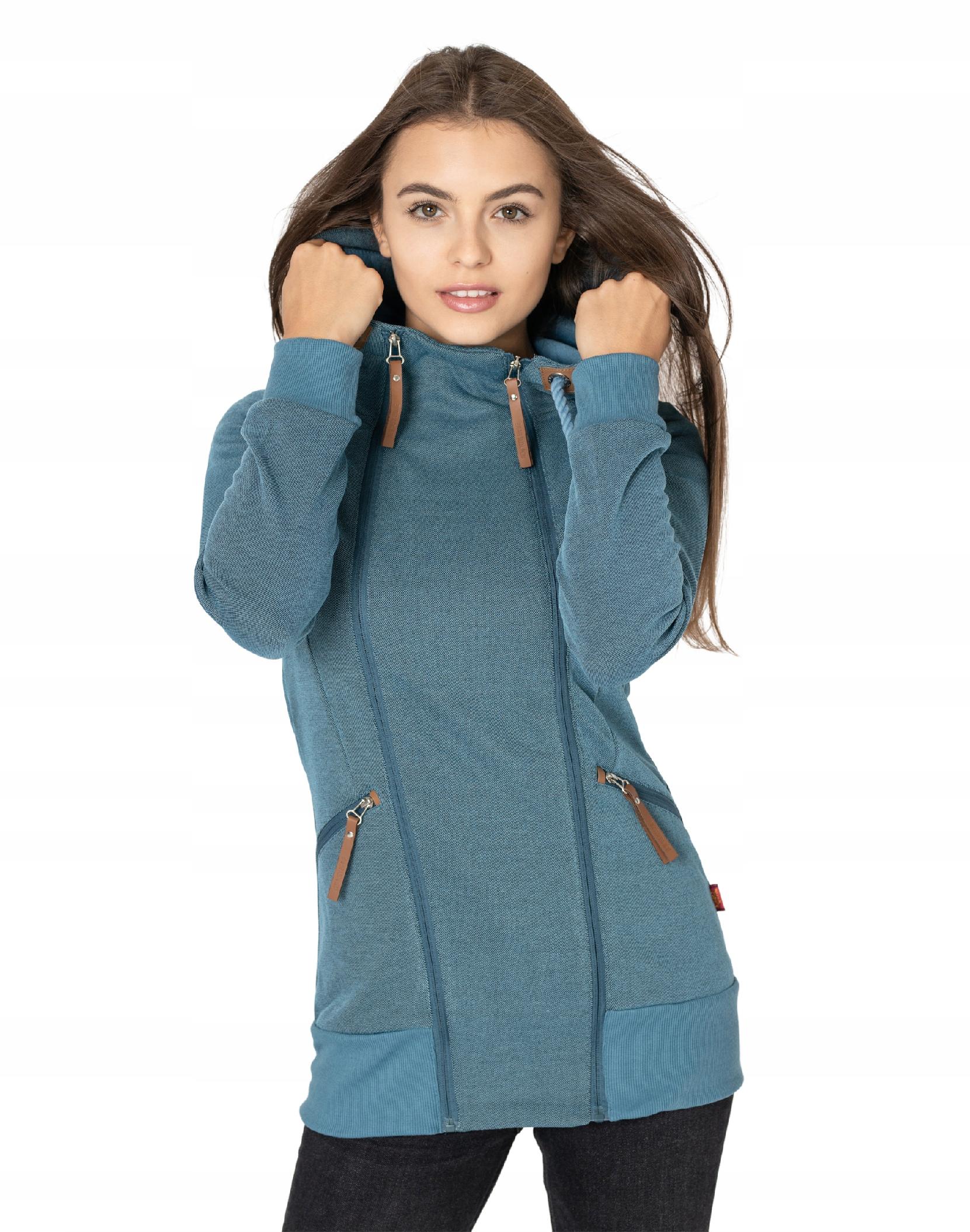 

Długa Bluza Damska Rozpinana z Kapturem 372-5 r S