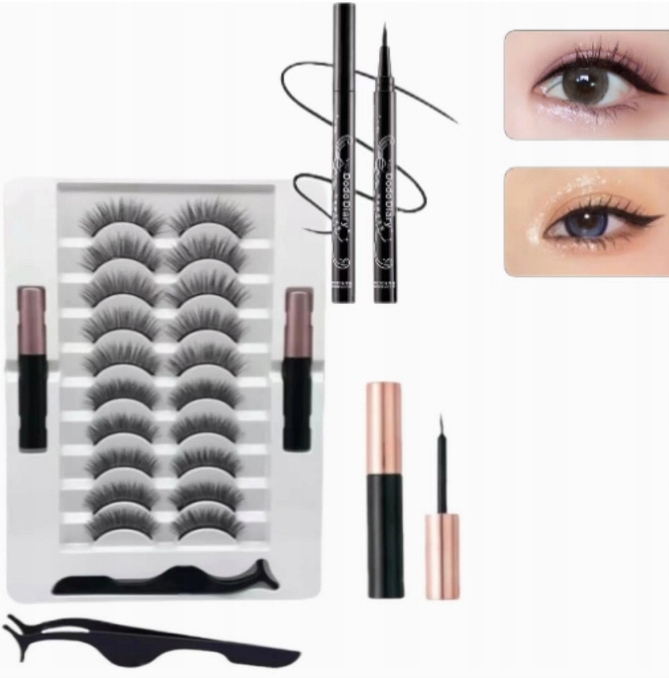 SZTUCZNE RZĘSY MAGNETYCZNE 10 SZT.+PĘSETA+EYELINER