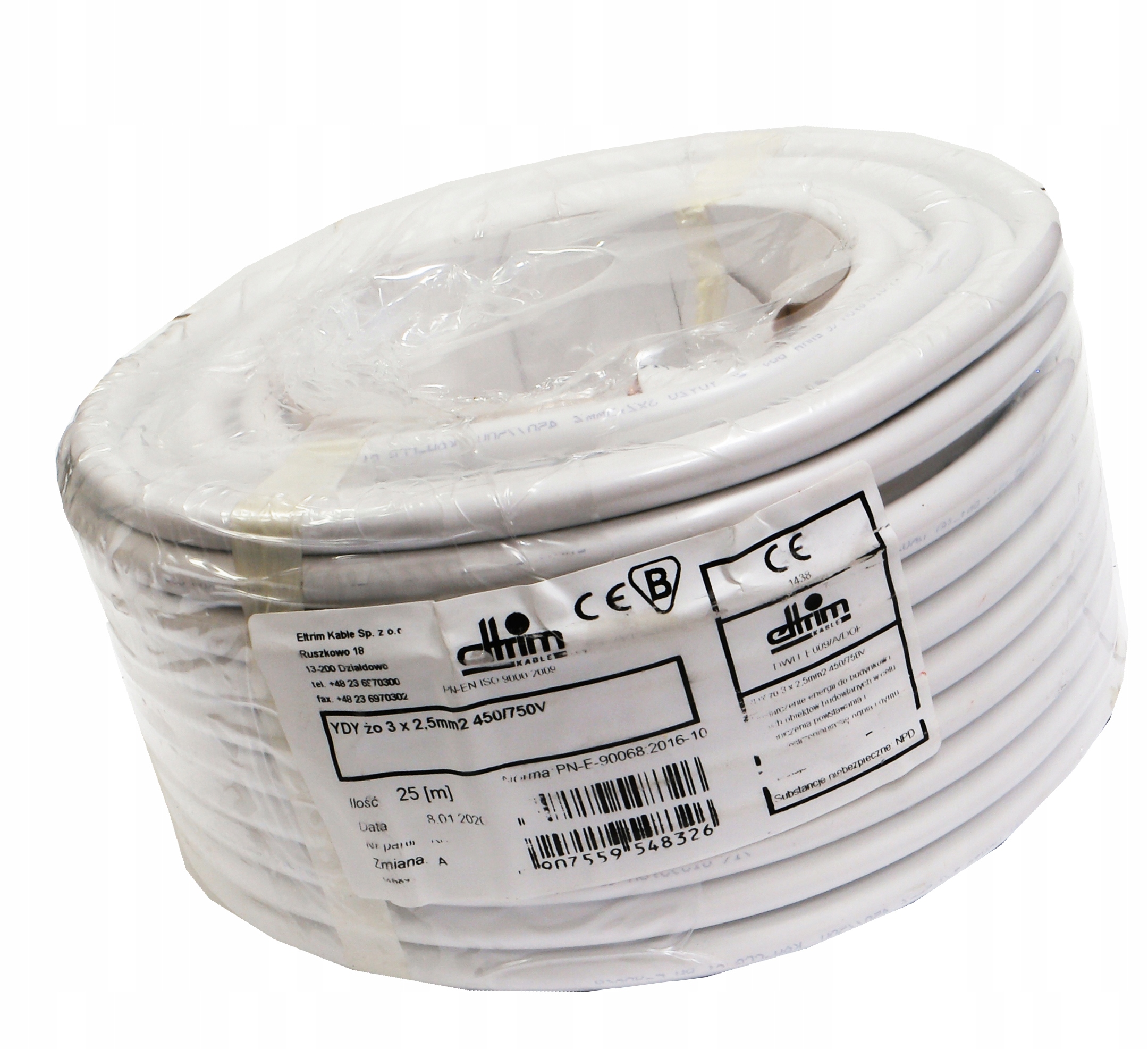 Kábel Ydy 3x2,5 mm 450 750V medený drôt Cu ž/o 750V 25 m