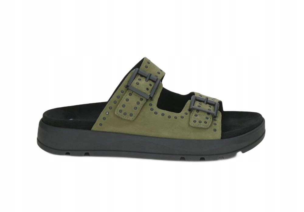 Dámské ploché kožené nazouváky z khaki semišového materiálu Caprice 27201-46 r41