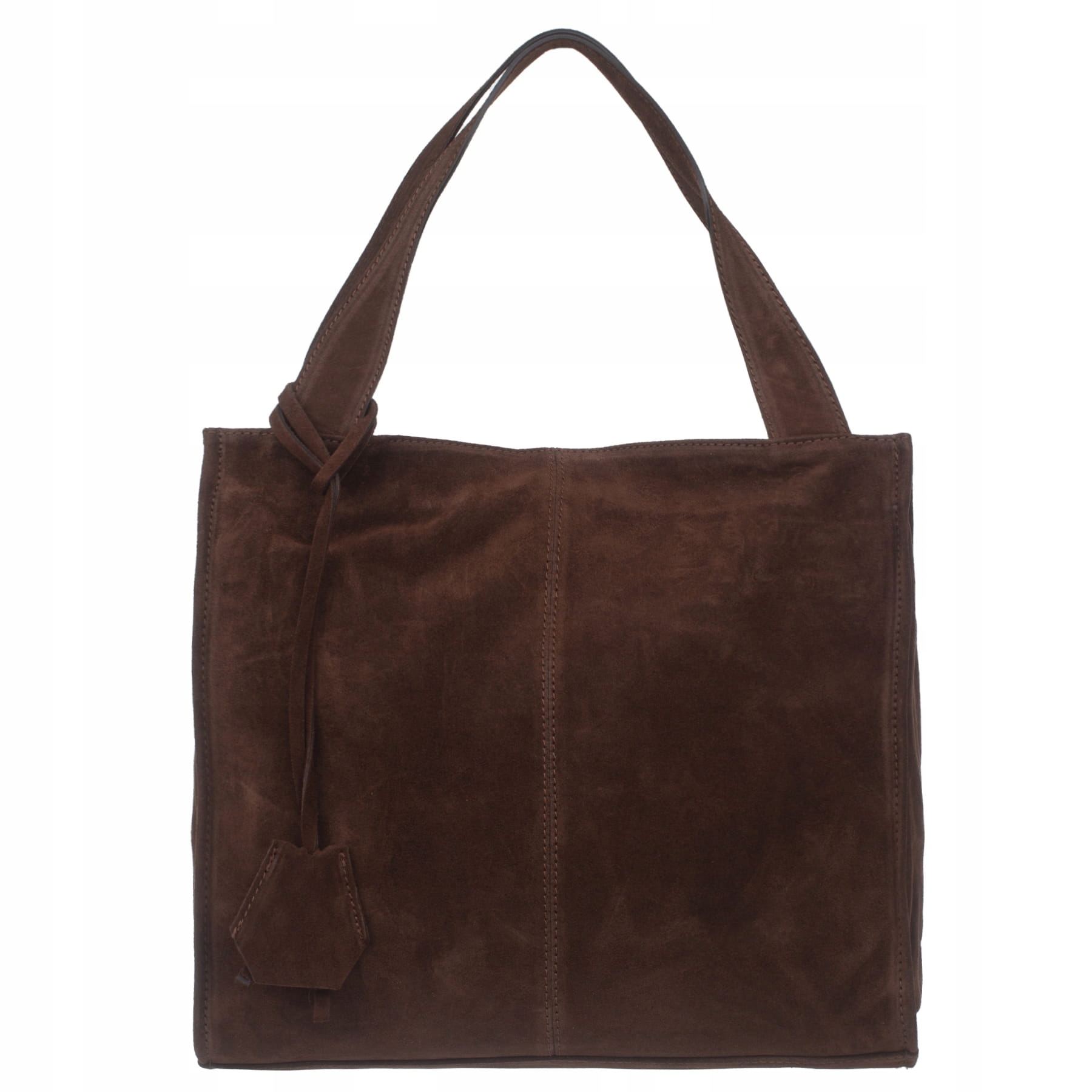 Vera Pelle torebka damska zamszowa shopper klasyczna na ramię C.brązowa