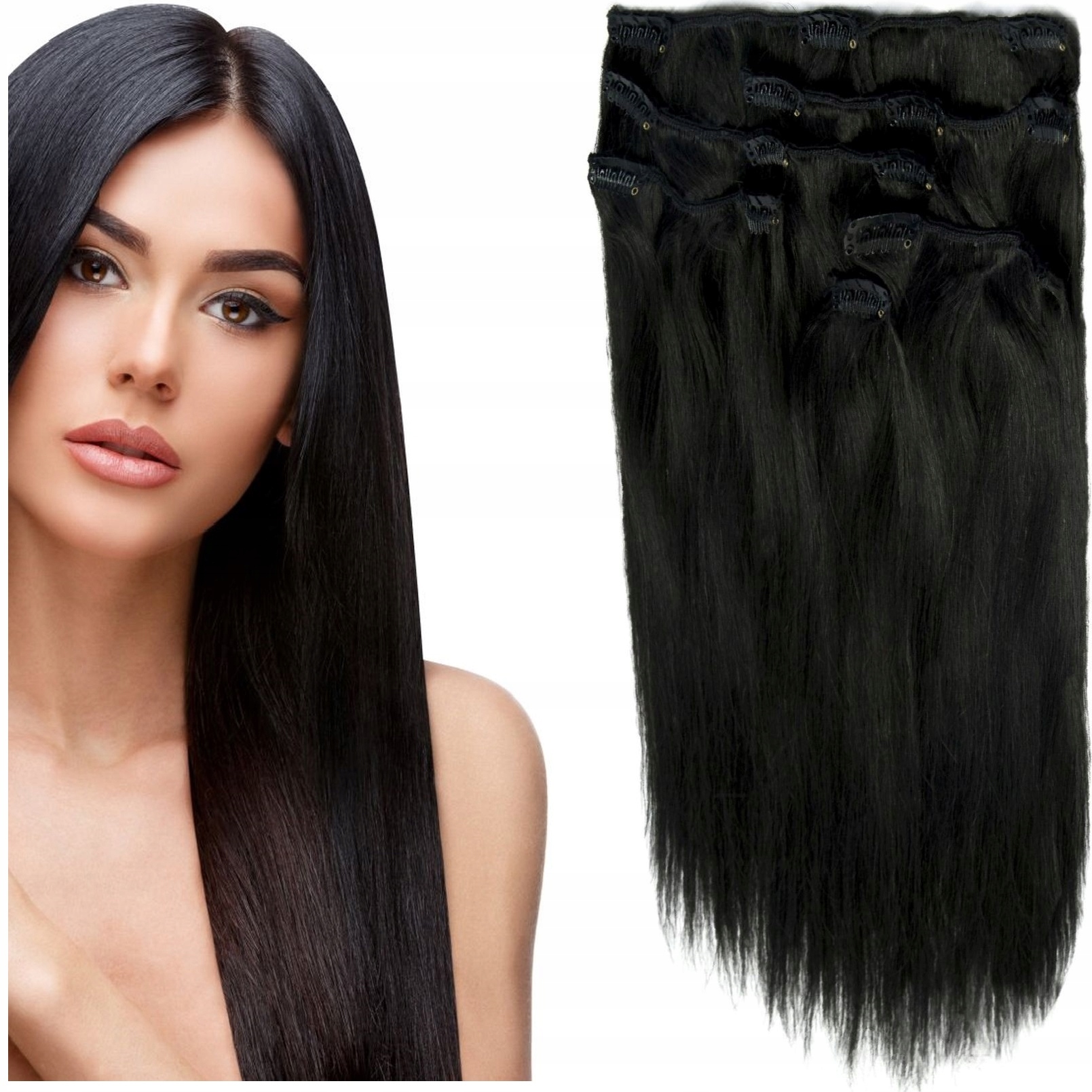 Příčesek Do Vlasů Přírodní Clip-in 50 CM 7 Pásků velmi tmavě hnědé 1B