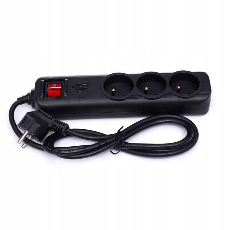 PRZEDŁUŻACZ LISTWA ZASILAJĄCA 3 GNIAZDA+2 USB 1,5 m Kolor czarny