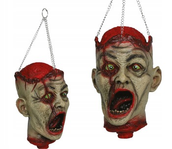 Uříznutá hlava příšery na latexovém řetízku, realistická, odříznutá zombie