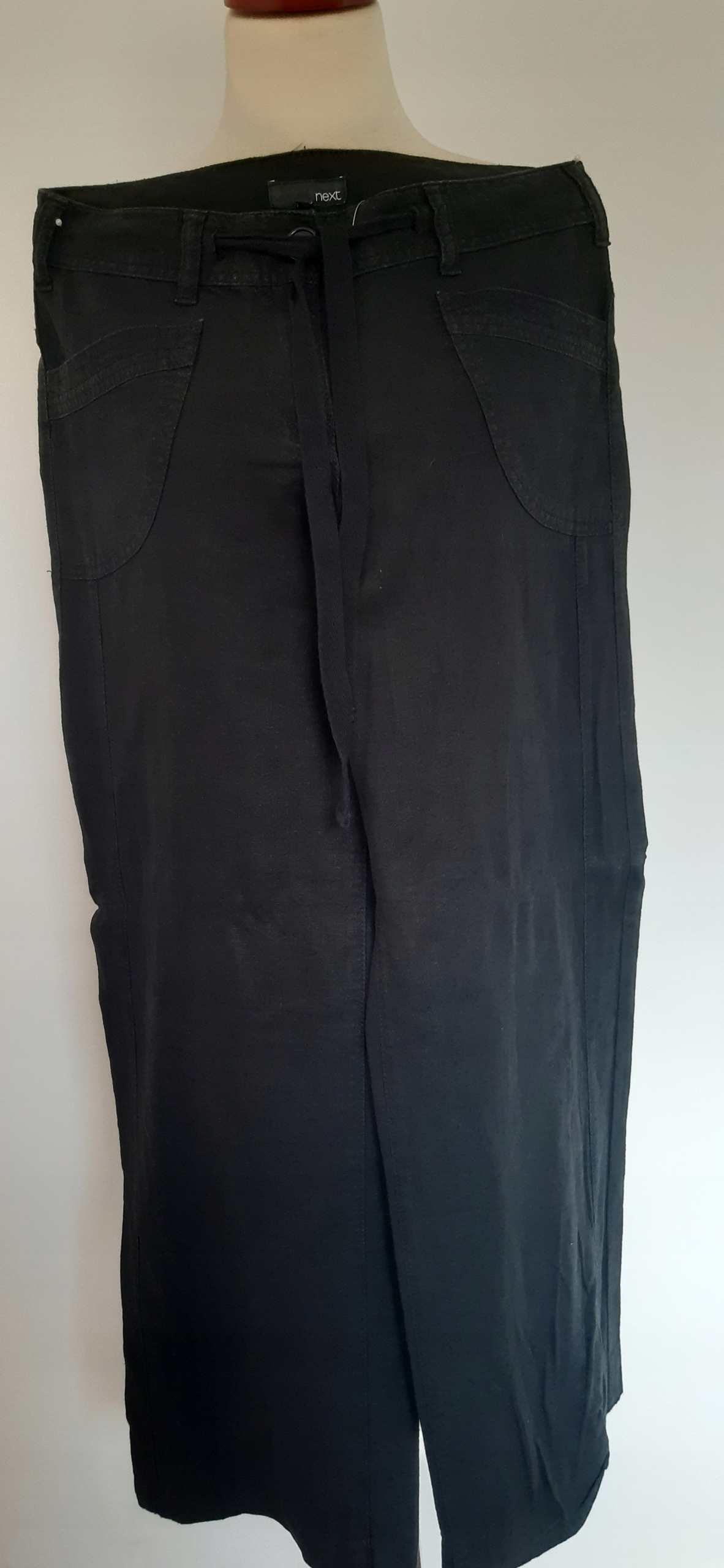 NEXT 36 CZARNE LNIANE SPODNIE SZEROKA NOGAWKA