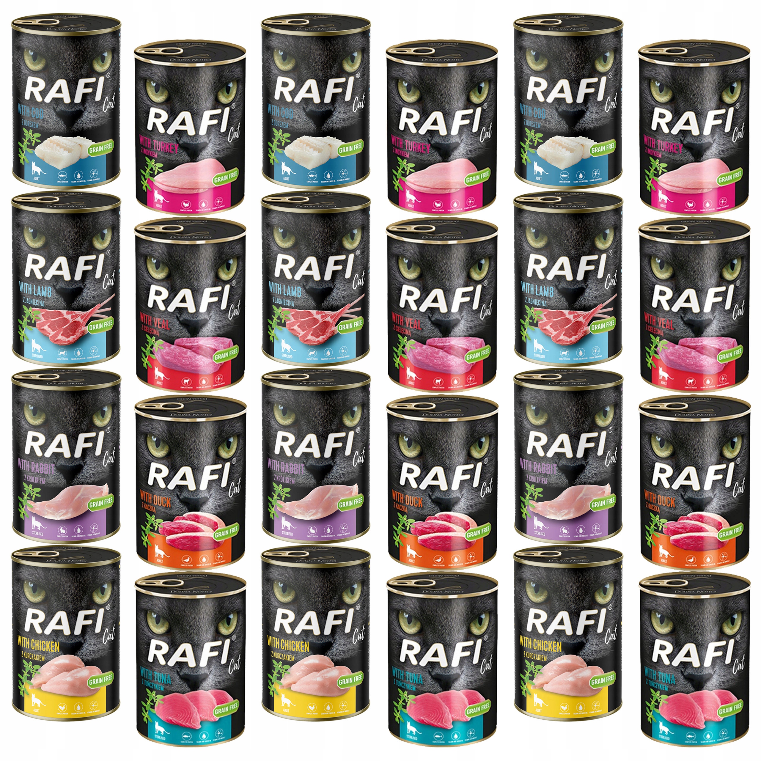Rafi Cat Dolina Noteci Krmivo mokré pro kočky mix chutí 24 x 400 g bez obilovin