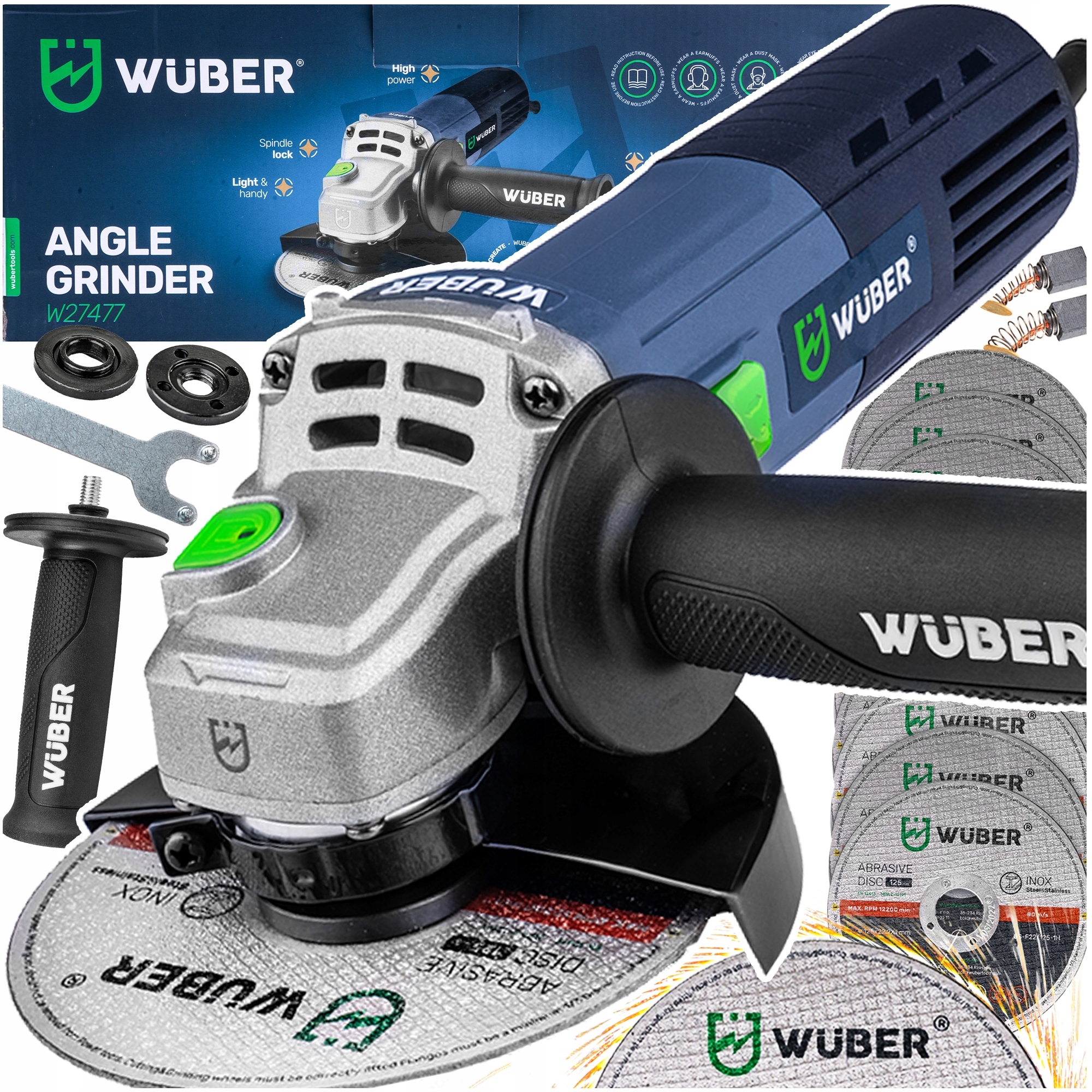 Úhlová Bruska Diax Výkonná Bruska 10 Kotoučů 125 MM Sada XXL Wuber