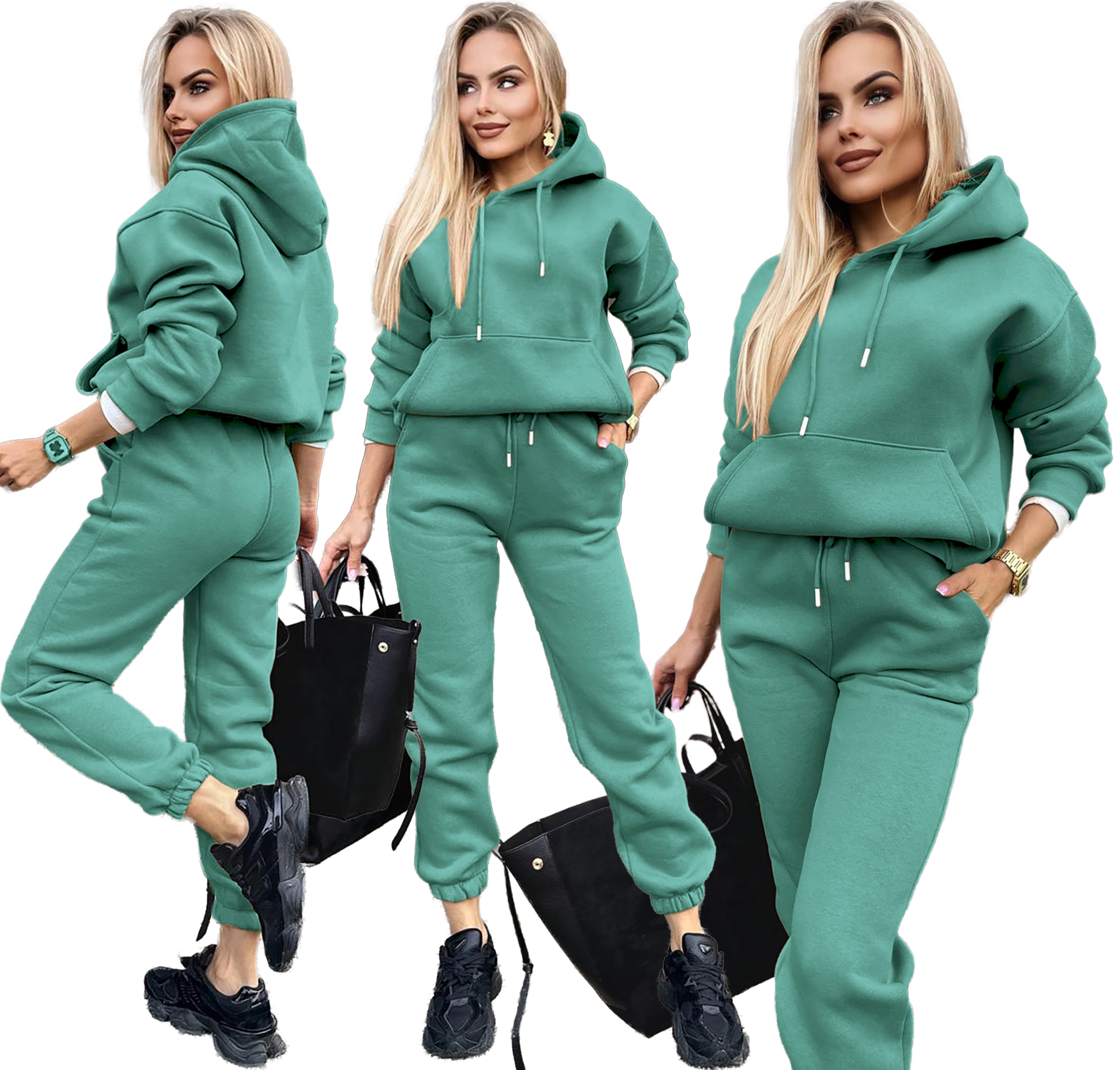 Bavlněný tepláková souprava dámských teplákových kalhot Teplákovka mikina s klokaní kapsou M Savana