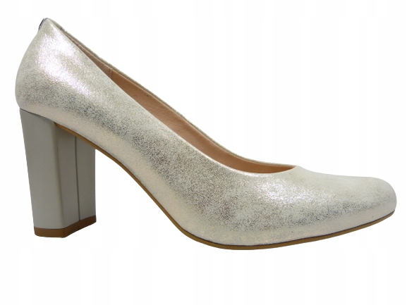 Stříbrné kožené lodičky na podpatku, elegantní dámské boty Sala 41