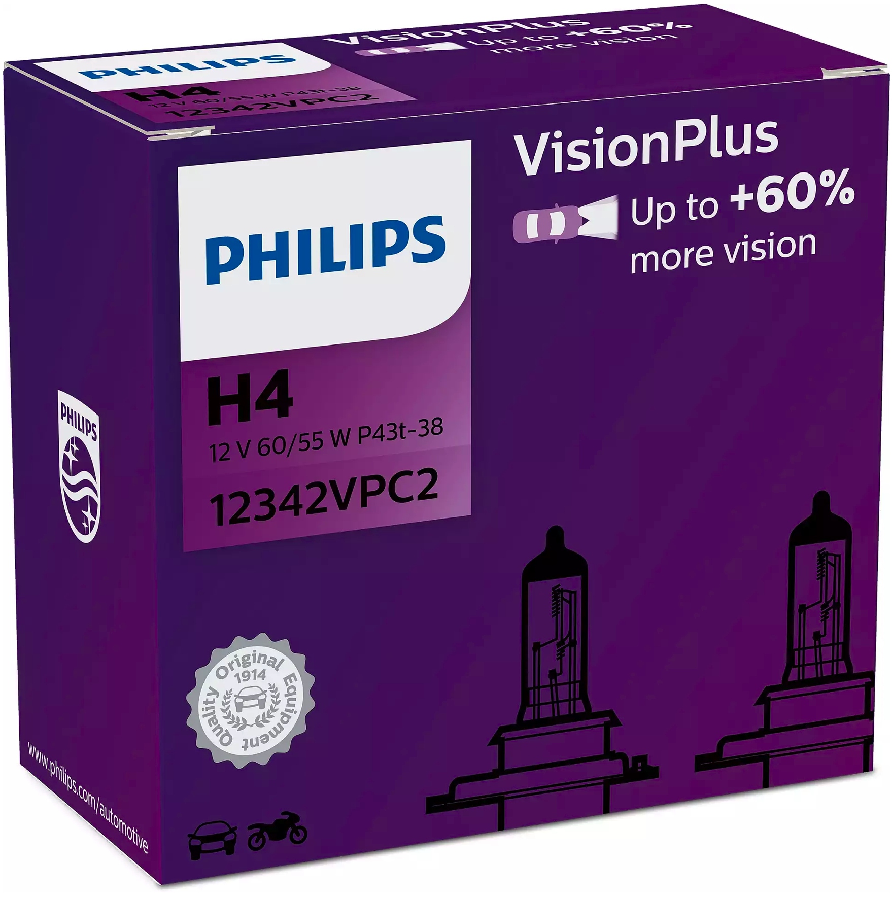

Philips Żarówki H4 VisionPlus 60% Więcej Światła